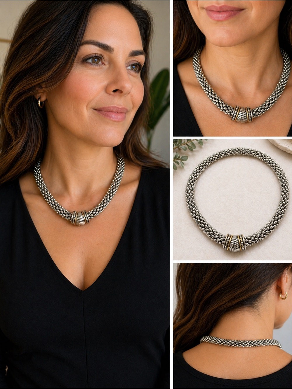 Silver Gold Mixed Metal Braided Statement Necklace Antique Minimalist Chic